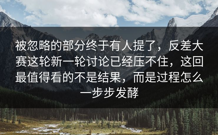 被忽略的部分终于有人提了，反差大赛这轮新一轮讨论已经压不住，这回最值得看的不是结果，而是过程怎么一步步发酵